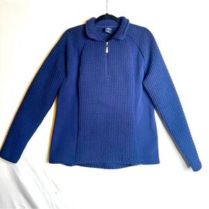 Lands' End Navy Blue Fleece Herringbone Zip Pullover Jacket Womens Sz L 14-16